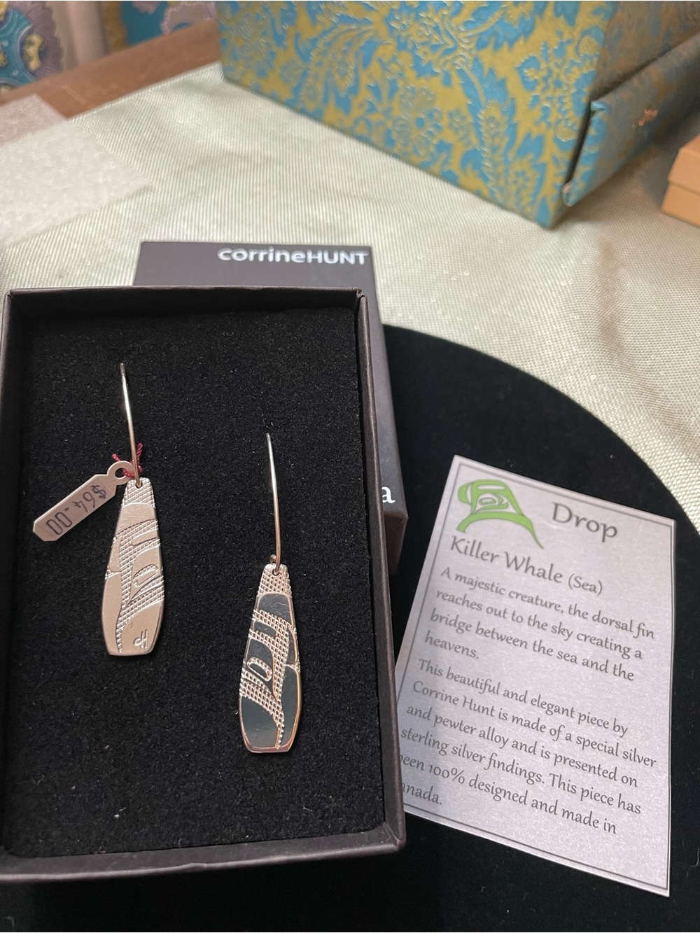 Beautiful Silver Tone Drop Earrings by Indigenous artist Corrine Hunt